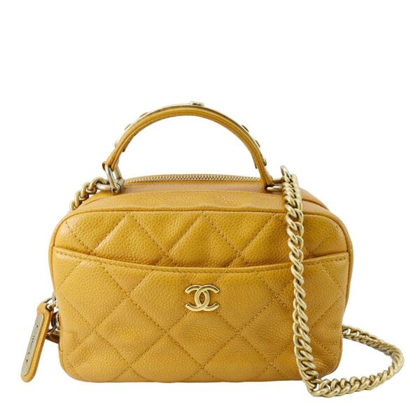 Chanel Carry Around Mini Quilted Caviar Leather Bowling Bag Yellow - Picture 1 of 14